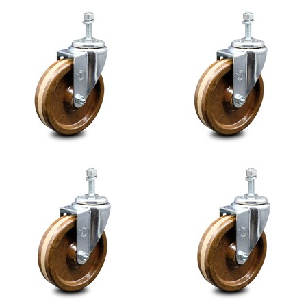 Service Caster 5 Inch High Temp Phenolic Wheel Swivel 3/8 Inch Threaded Stem Caster Set SCC SCC-TS20S514-PHSHT-381615-4